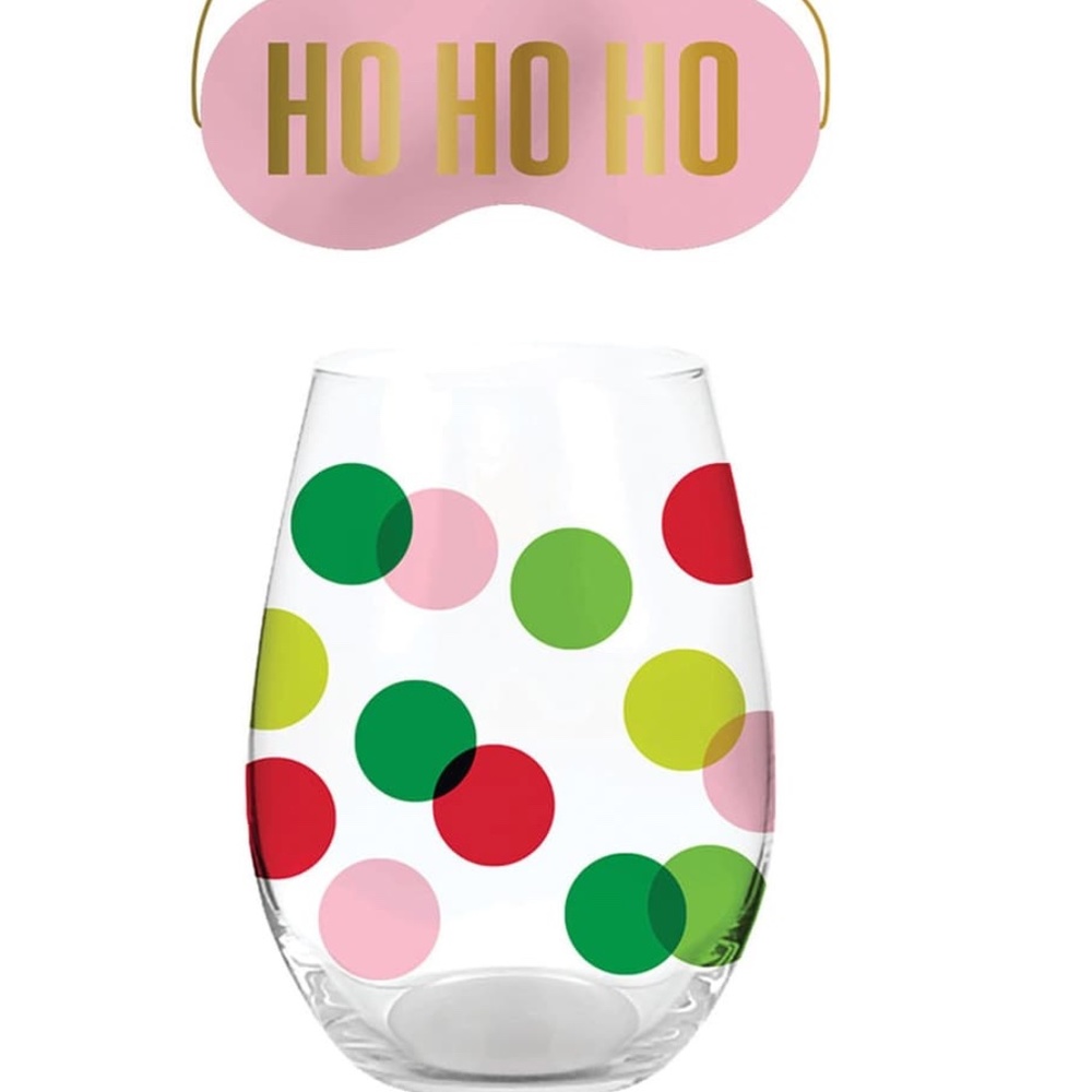 Stemless Wine Glass & Hohoho Eye Mask Gift set